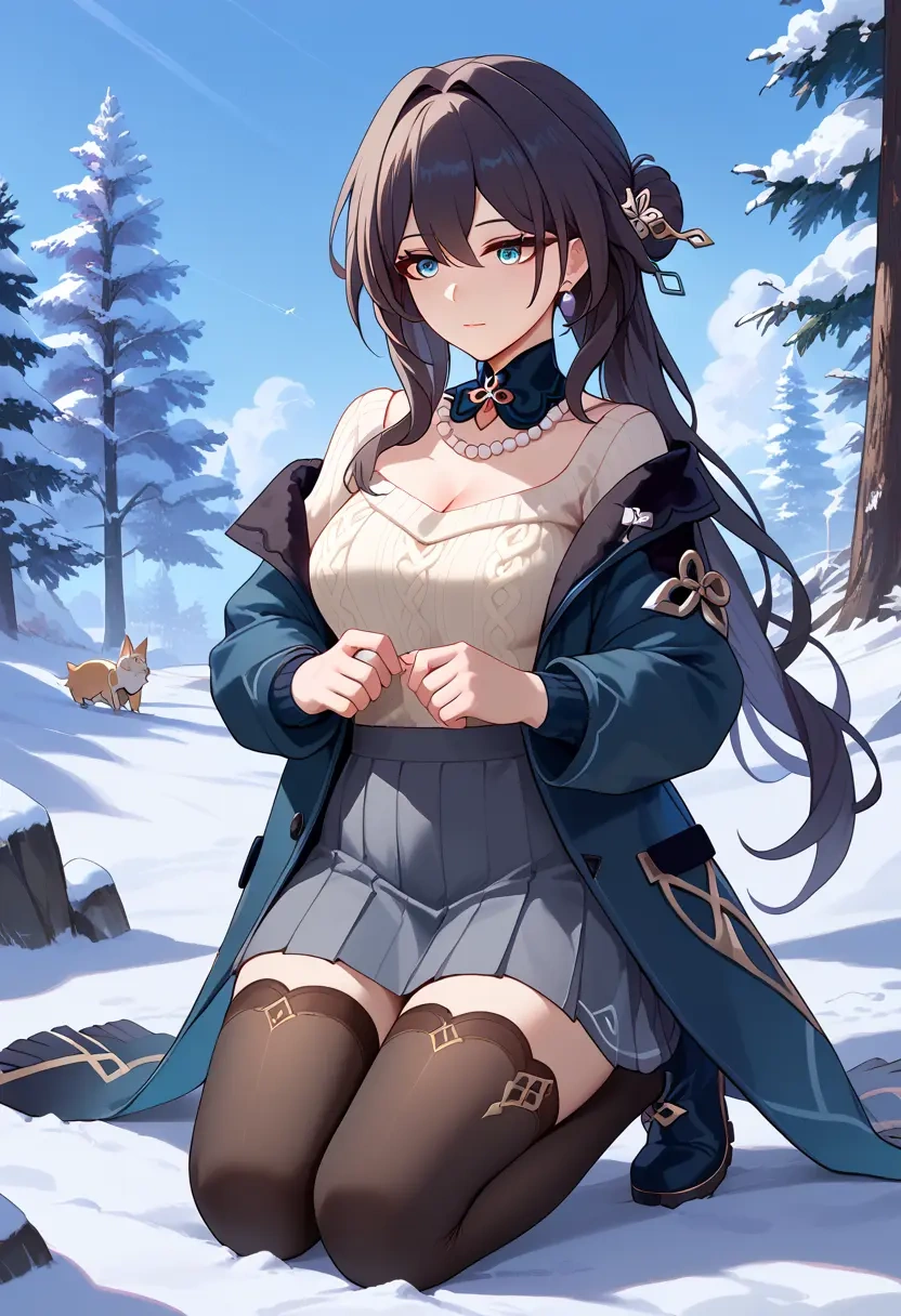 star rail,ruan mei,winter,student uniform,puffer coat  - 